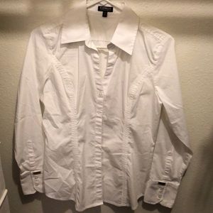 Express long sleeved button down in white